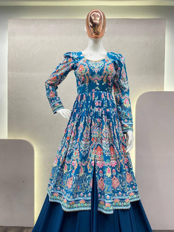 NAVRATRI WEAR BEUTIQUE STYLES RAYON PRINTED TOP WITH FULL FLAIR LEHENGA