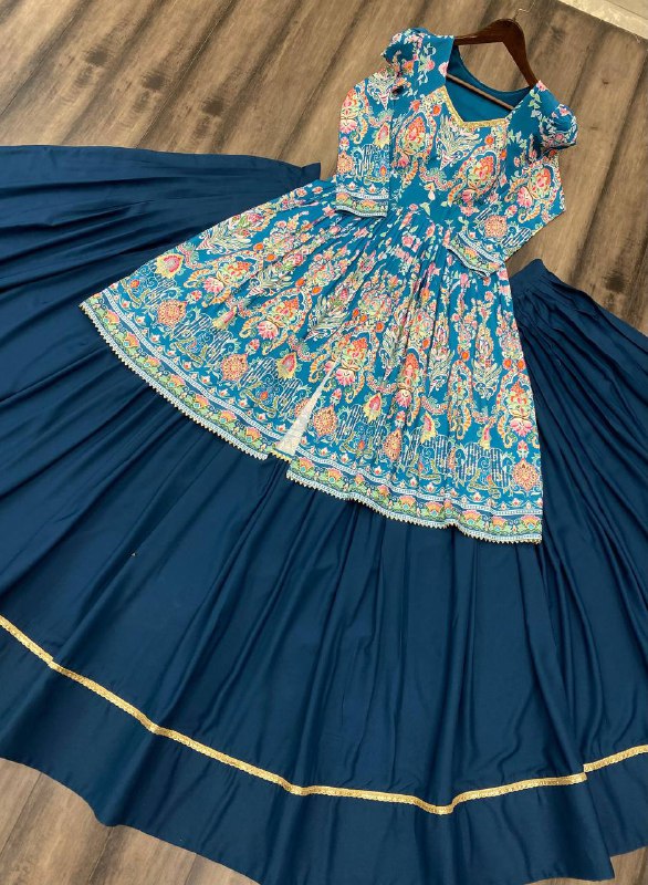 NAVRATRI WEAR BEUTIQUE STYLES RAYON PRINTED TOP WITH FULL FLAIR LEHENGA