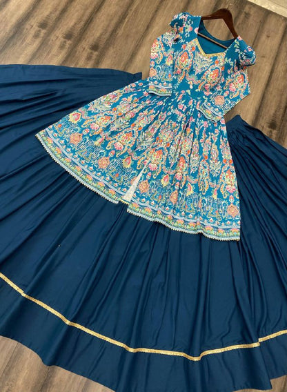 NAVRATRI WEAR BEUTIQUE STYLES RAYON PRINTED TOP WITH FULL FLAIR LEHENGA