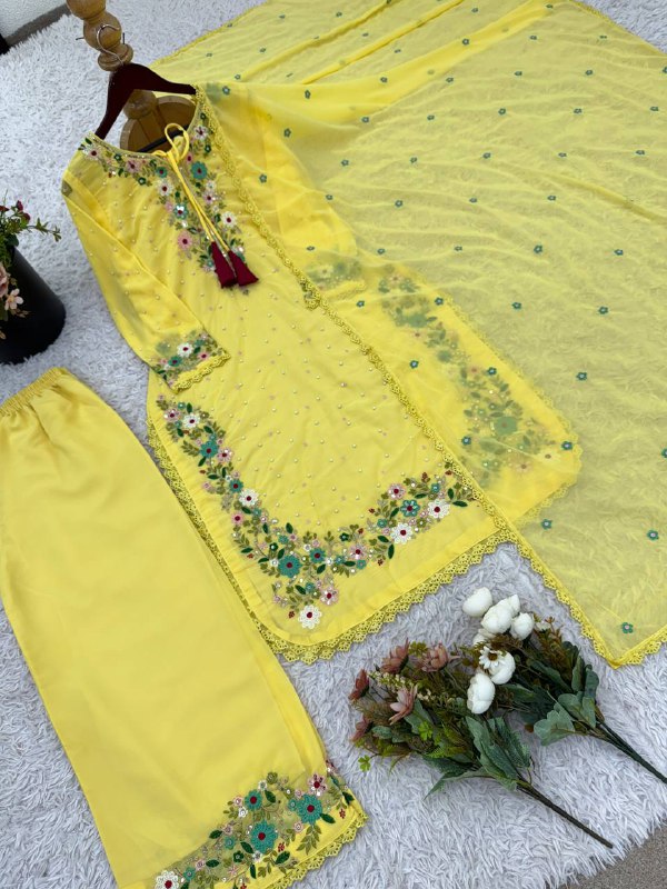 Designer Party Wear Look Top-Plazzo and Dupatta With Heavy Embroidery Work