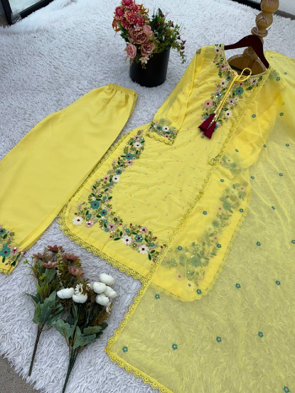 Designer Party Wear Look Top-Plazzo and Dupatta With Heavy Embroidery Work