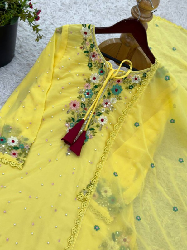 Designer Party Wear Look Top-Plazzo and Dupatta With Heavy Embroidery Work