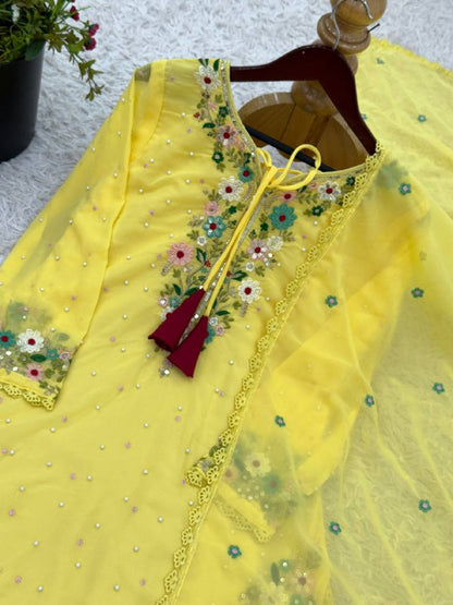 Designer Party Wear Look Top-Plazzo and Dupatta With Heavy Embroidery Work