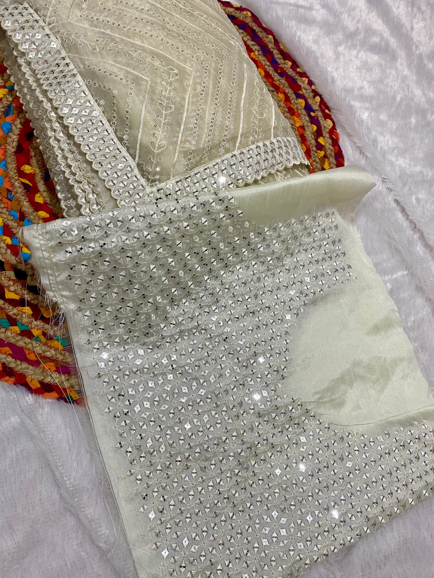 Pure organza fabric with heavy seqnce & thread work embroidery