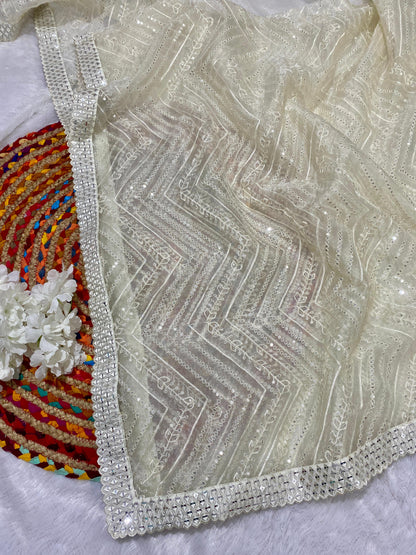 Pure organza fabric with heavy seqnce & thread work embroidery