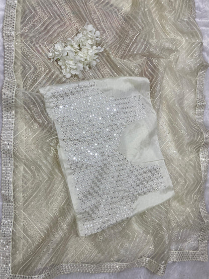Pure organza fabric with heavy seqnce & thread work embroidery
