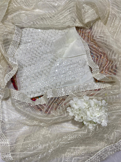 Pure organza fabric with heavy seqnce & thread work embroidery