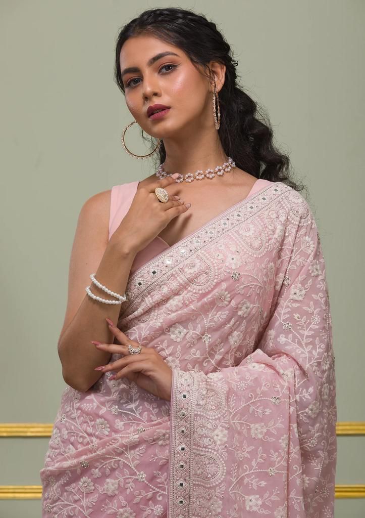 Faux geogert saree with white thread & seqnce full heavy work