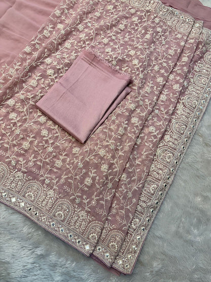 Faux geogert saree with white thread & seqnce full heavy work