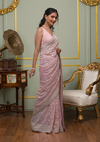 Faux geogert saree with white thread & seqnce full heavy work