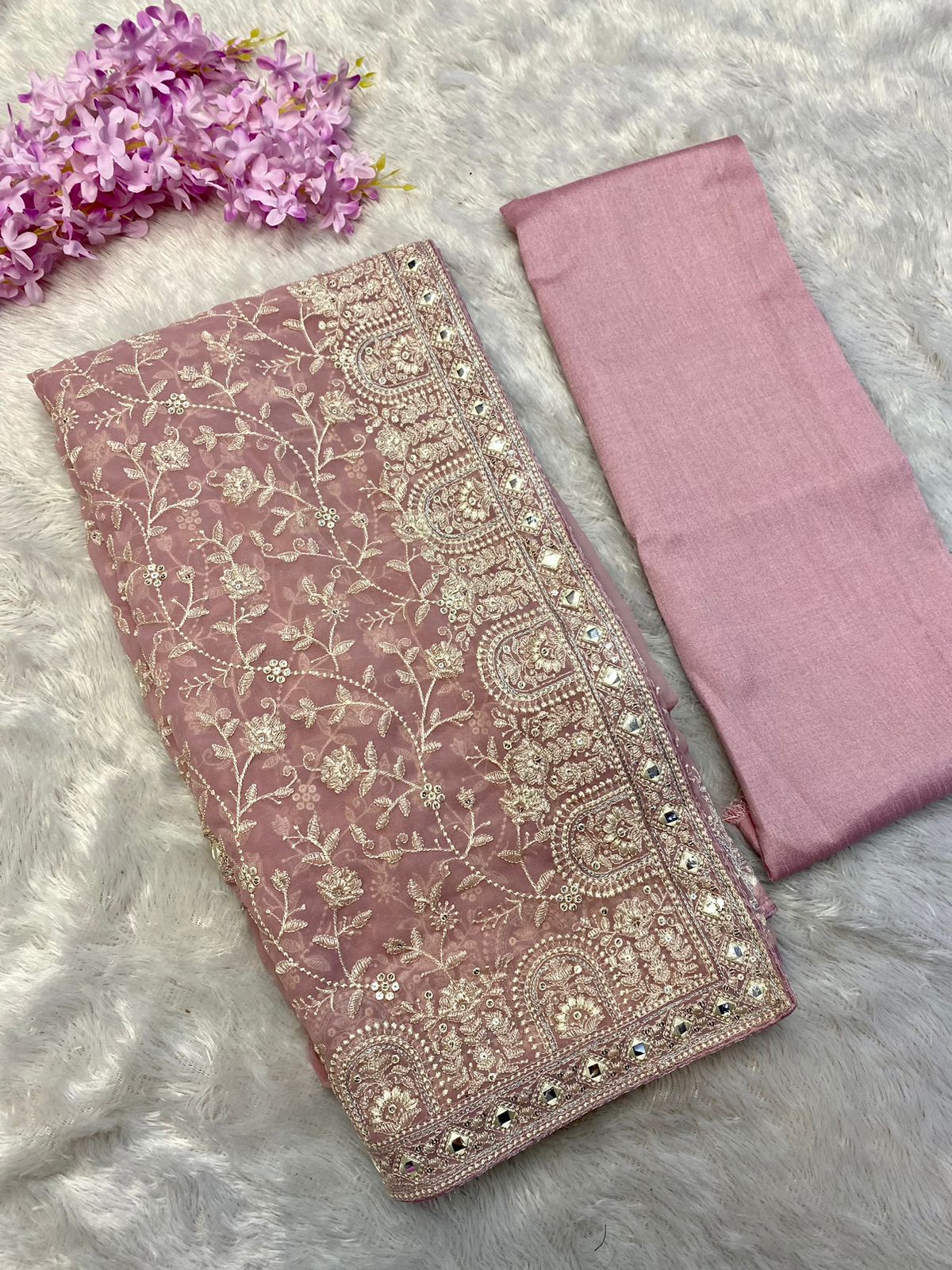 Faux geogert saree with white thread & seqnce full heavy work