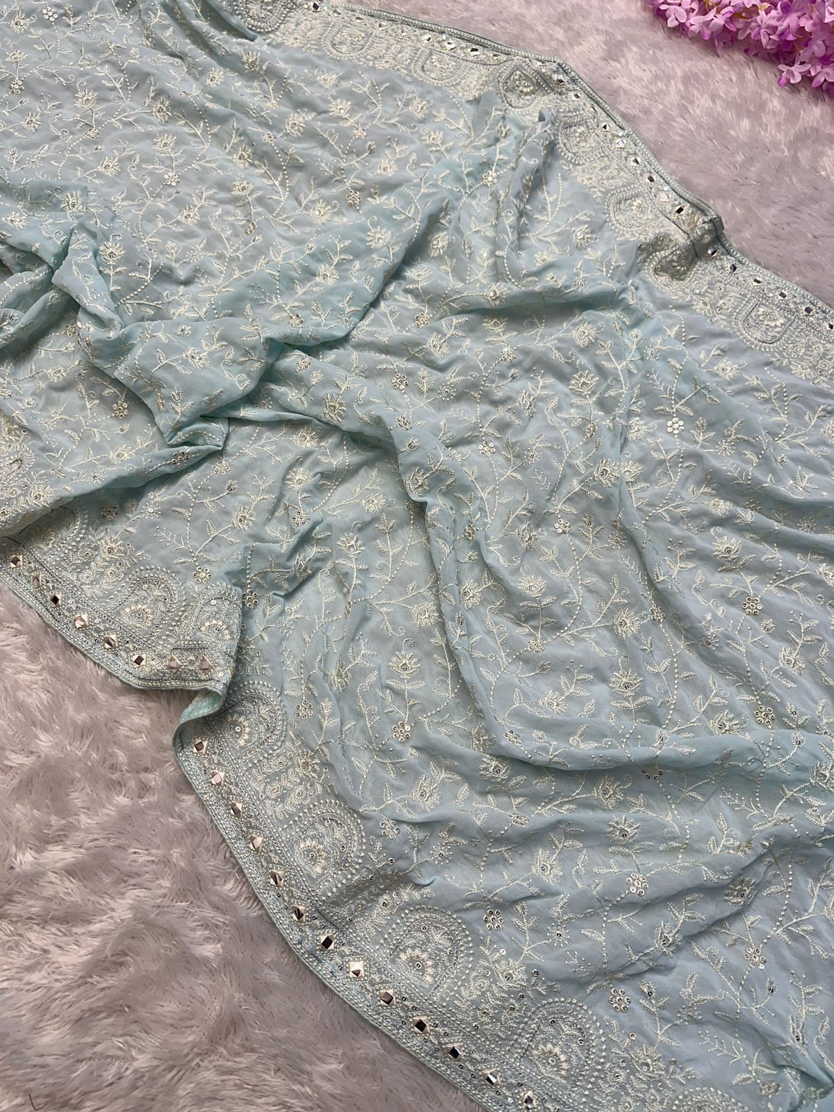 Faux geogert saree with white thread & seqnce full heavy work