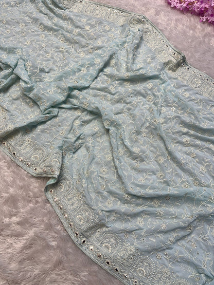 Faux geogert saree with white thread & seqnce full heavy work