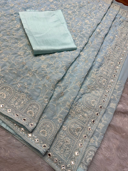 Faux geogert saree with white thread & seqnce full heavy work