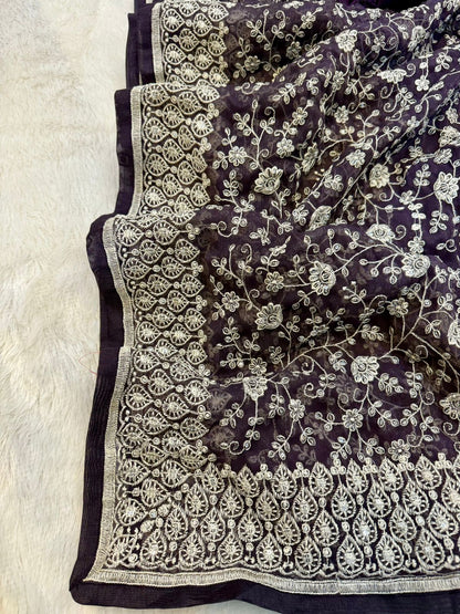 shimmer silk fabric chikankari work with pastel colour & thread with seqnce
