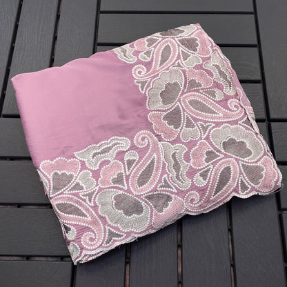 Silk fabric with the  self tone to tone viscos thread work embroidery