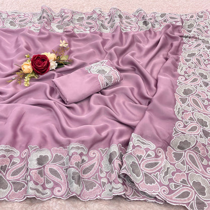 Silk fabric with the  self tone to tone viscos thread work embroidery