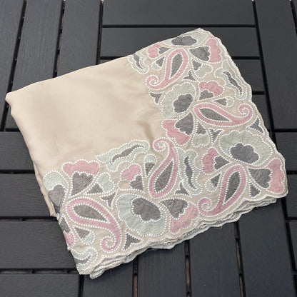 Silk fabric with the  self tone to tone viscos thread work embroidery