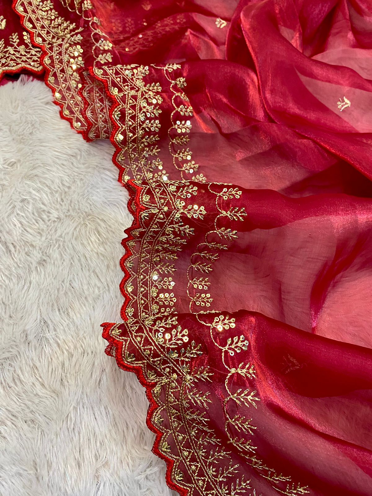 hinning pure crystal silk Jimmy choo sarees with seqnce & golden zari embroidered