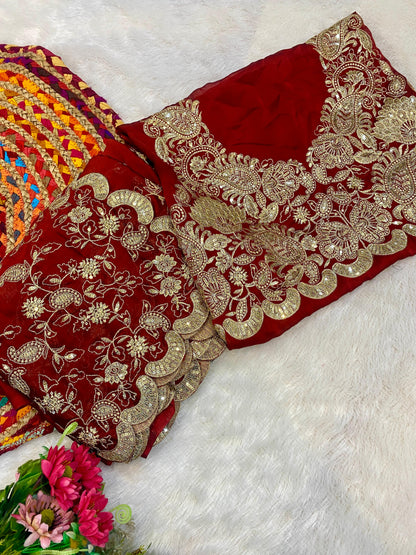 Silk fabric with the self  zari & seqnce work embroidery
