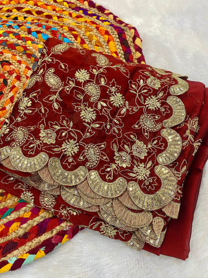 Silk fabric with the self  zari & seqnce work embroidery