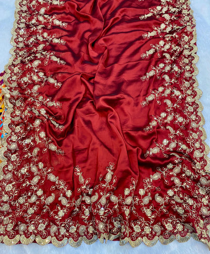 Silk fabric with the self  zari & seqnce work embroidery