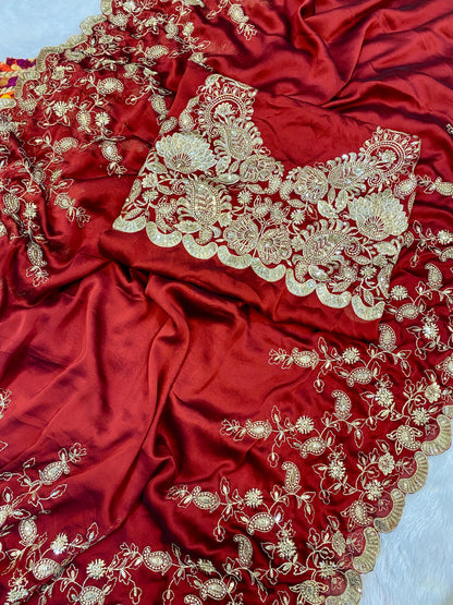 Silk fabric with the self  zari & seqnce work embroidery