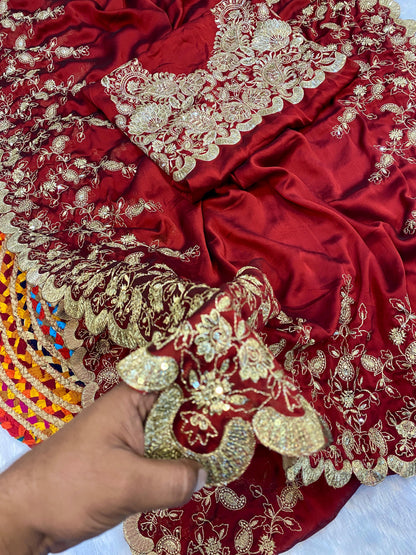 Silk fabric with the self  zari & seqnce work embroidery
