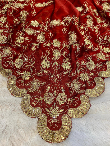 Silk fabric with the self  zari & seqnce work embroidery