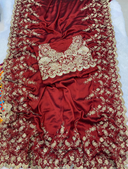 Silk fabric with the self  zari & seqnce work embroidery