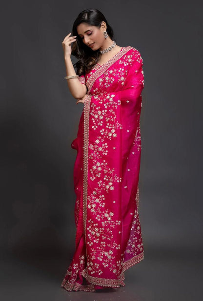 Pure organza fabric sarees with thread & seqnce work
