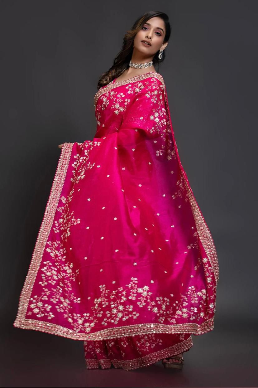 Pure organza fabric sarees with thread & seqnce work