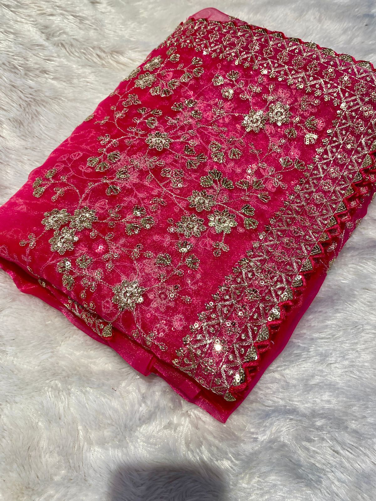 Pure organza fabric sarees with thread & seqnce work