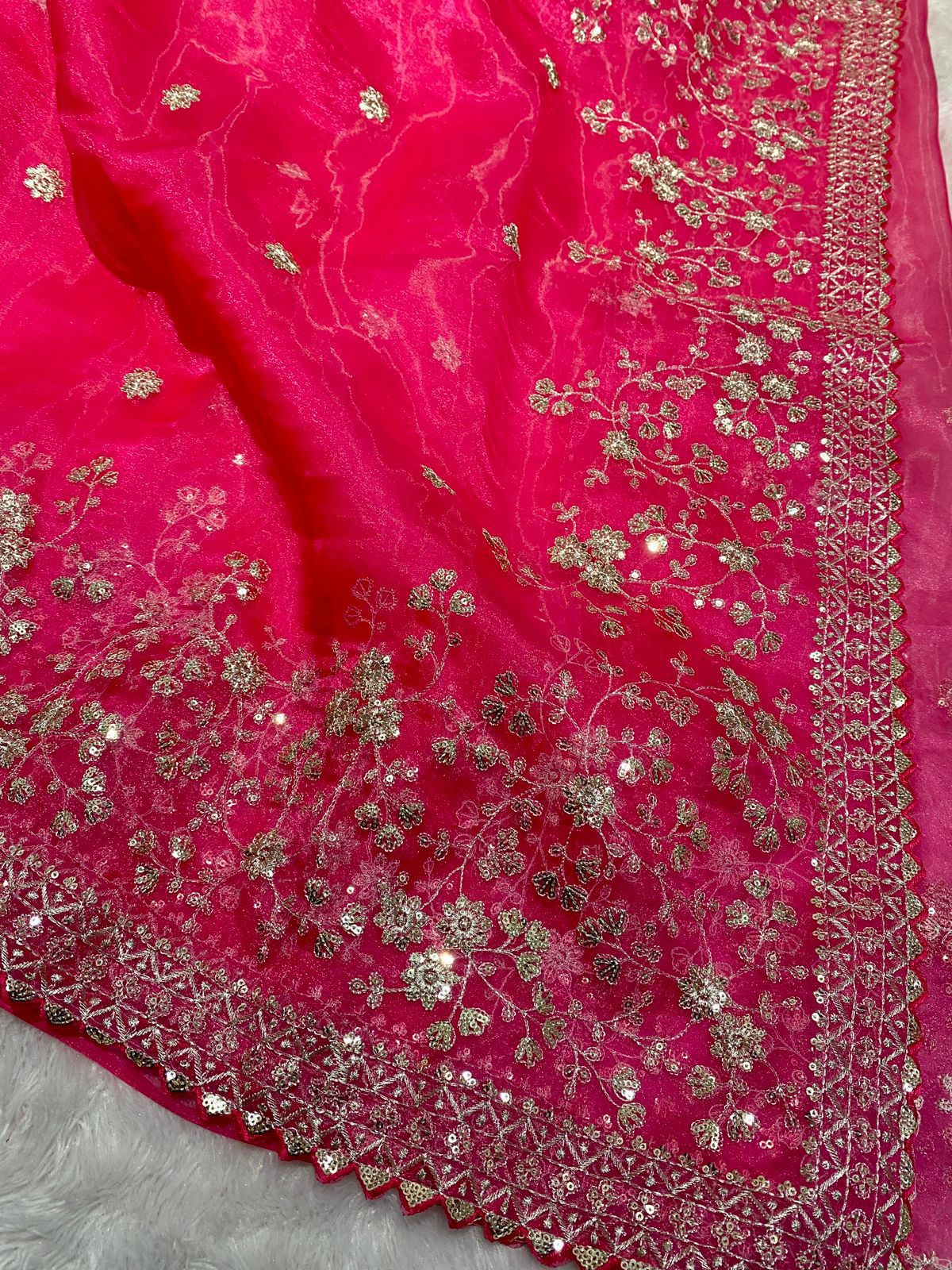Pure organza fabric sarees with thread & seqnce work