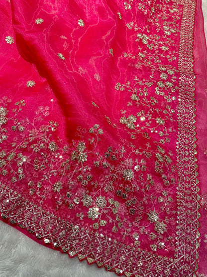 Pure organza fabric sarees with thread & seqnce work