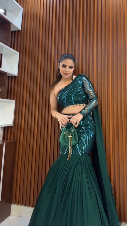 LEHENGA AND BLOUSE WITH ATTACHED DUPATTA SAREE
