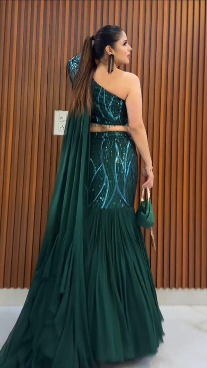 LEHENGA AND BLOUSE WITH ATTACHED DUPATTA SAREE