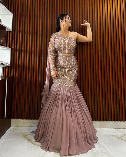 LEHENGA AND BLOUSE WITH ATTACHED DUPATTA SAREE