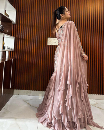 LEHENGA AND BLOUSE WITH ATTACHED DUPATTA SAREE
