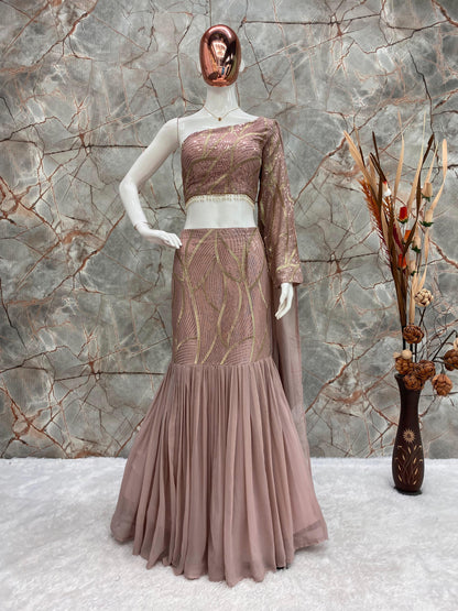 LEHENGA AND BLOUSE WITH ATTACHED DUPATTA SAREE