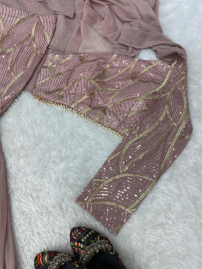 LEHENGA AND BLOUSE WITH ATTACHED DUPATTA SAREE