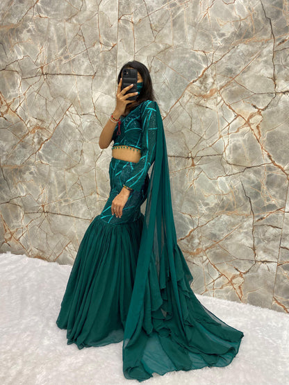 LEHENGA AND BLOUSE WITH ATTACHED DUPATTA SAREE