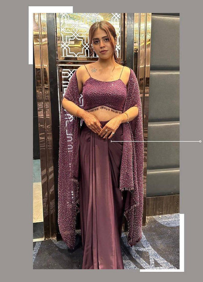 DESIGNER FANCY WESTERN STYLE RANGOLI SILK HEAVY SEQUENCE WORK SHRUG, TUBE CHOLI WITH DRAPED SKIRT