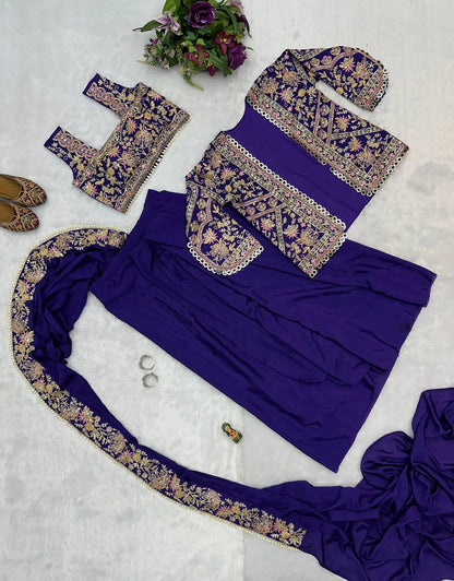 SAREE WITH FULLY EMBROIDERED KOTI ON  CHINON FABRIC WITH STITCH BLOUSE