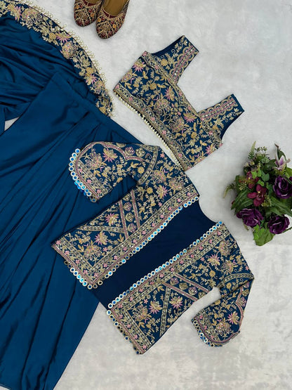 SAREE WITH FULLY EMBROIDERED KOTI ON  CHINON FABRIC WITH STITCH BLOUSE
