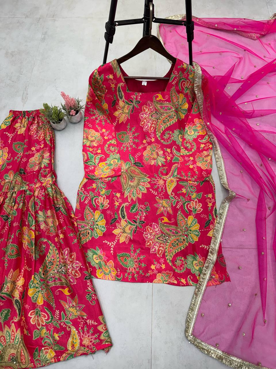 CHINON WITH SEQUANCE EMBROIDERY WORK SUIT WITH FULL FLAIR WORK SHARARA