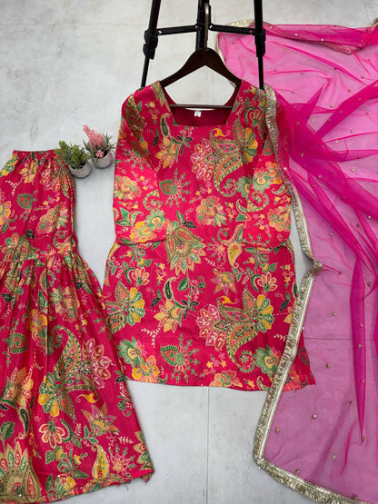 CHINON WITH SEQUANCE EMBROIDERY WORK SUIT WITH FULL FLAIR WORK SHARARA