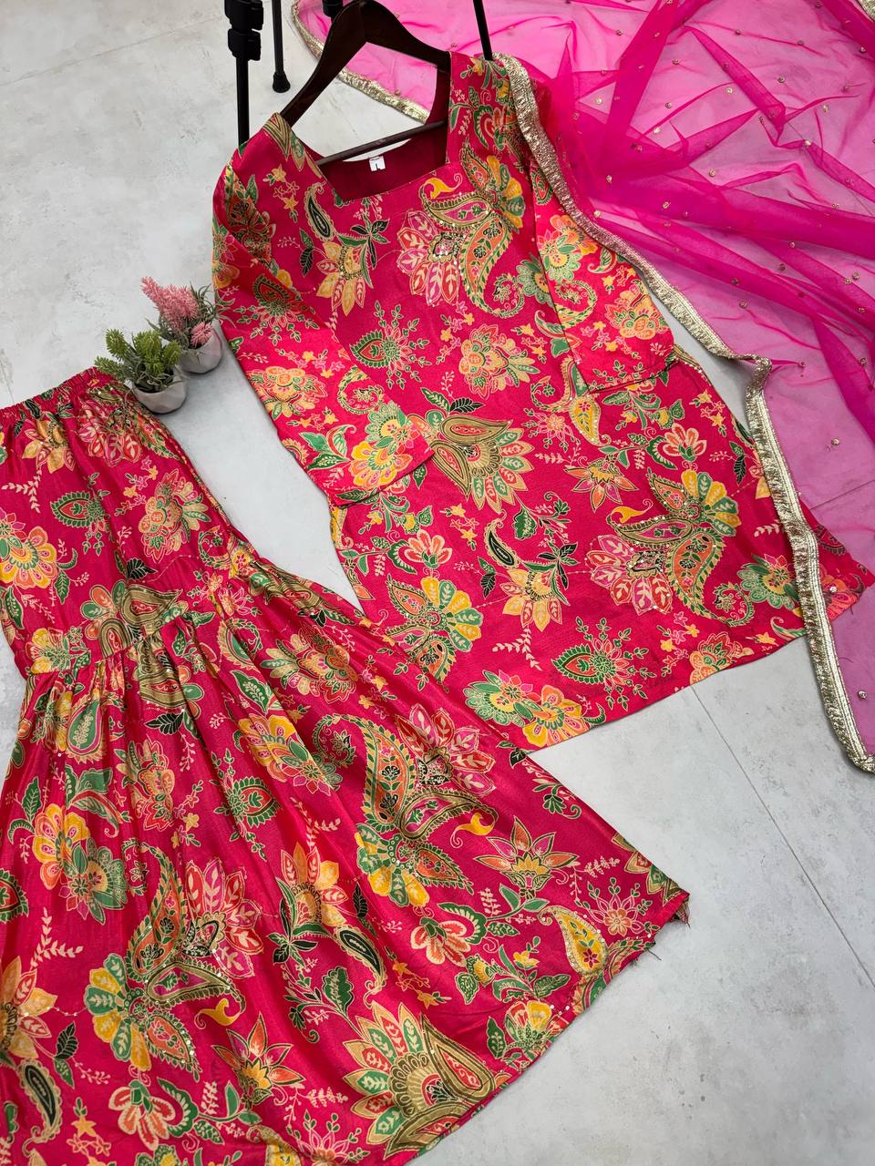 CHINON WITH SEQUANCE EMBROIDERY WORK SUIT WITH FULL FLAIR WORK SHARARA
