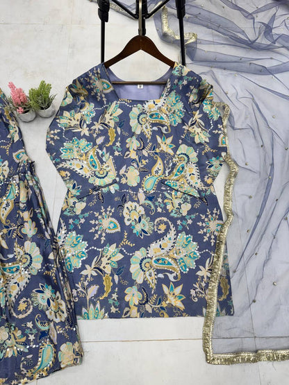CHINON WITH SEQUANCE EMBROIDERY WORK SUIT WITH FULL FLAIR WORK SHARARA