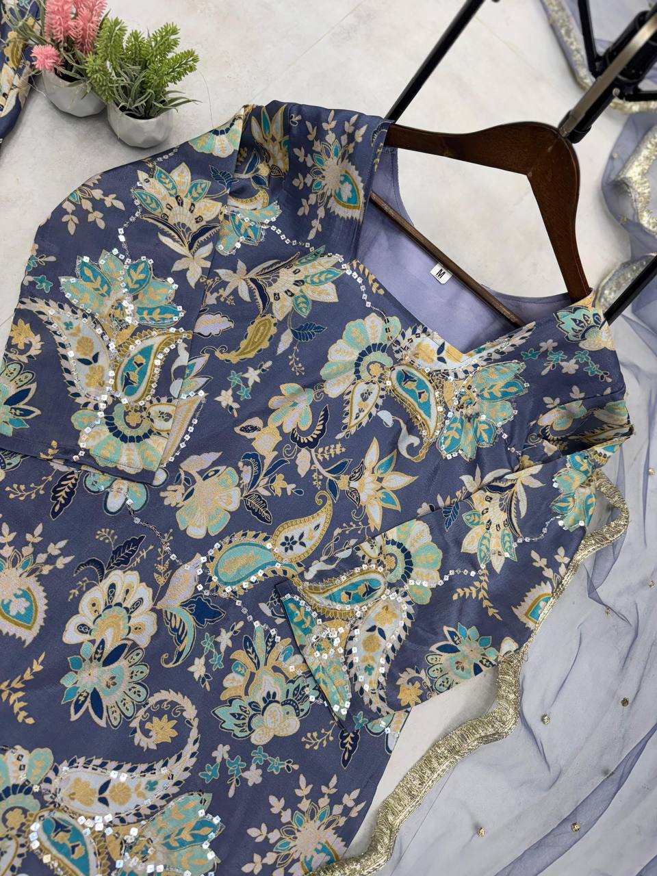 CHINON WITH SEQUANCE EMBROIDERY WORK SUIT WITH FULL FLAIR WORK SHARARA